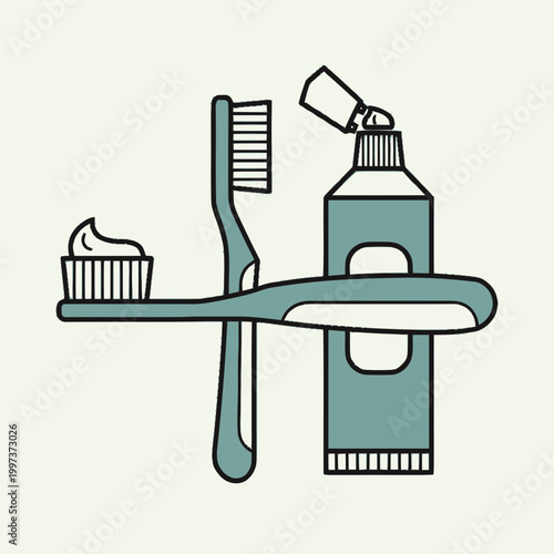 Toothbrush with toothpaste and toothpick.