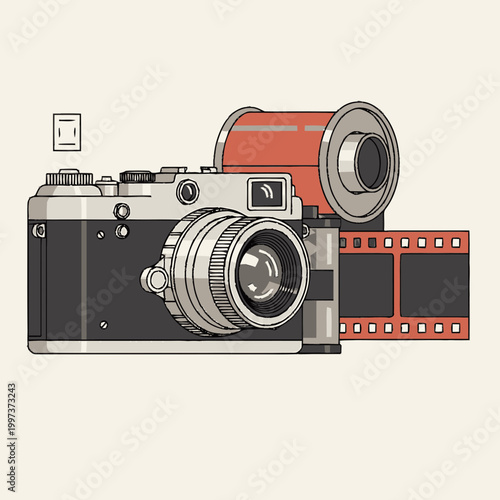 Vintage Film Camera with Lens.