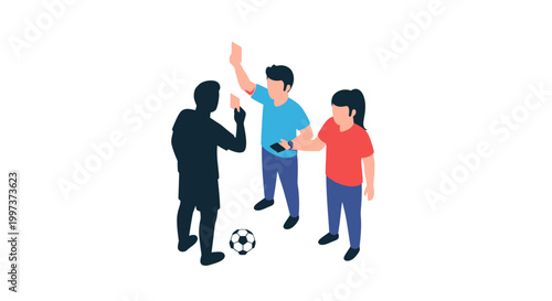 Soccer Referee Signaling a Foul with Players in a Game.