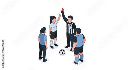 Soccer Referee Shows Red Card to Player During Match.