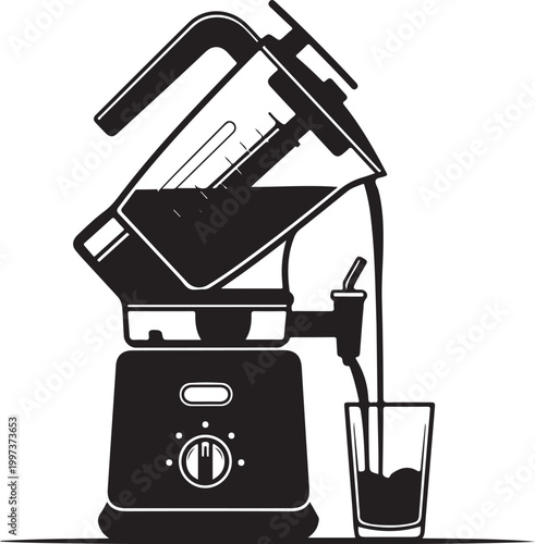 Blender pouring drink into glass black