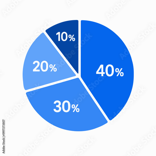 Vibrant blue pie chart illustrating statistical data distribution with proportional segments. An effective graphic for visualizing market shares, project allocations, and business data