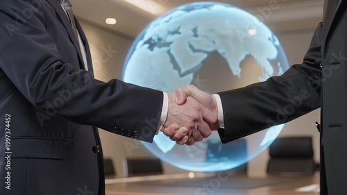 Professional Handshake with Global Business Partnership Concept