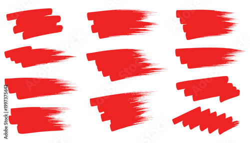 Brushstrokes red twelve styles texture set vector illustration for creative backgrounds