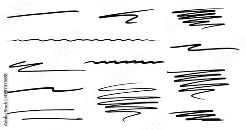 Ink strokes vector illustration hand drawn marks set texture elements for web print backgrounds designs