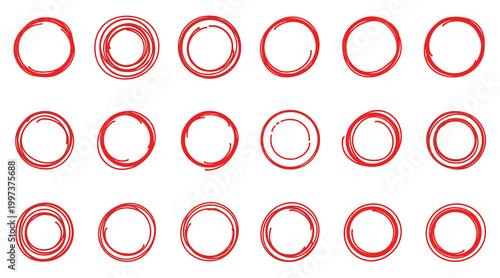 Handdrawn red circles grid set vector illustration for texture studies