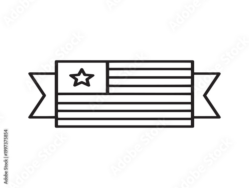 Simple line art illustration of the american flag with ribbon accents