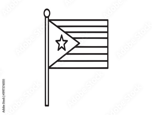 Simple line drawing of the puerto rican flag waving on a pole
