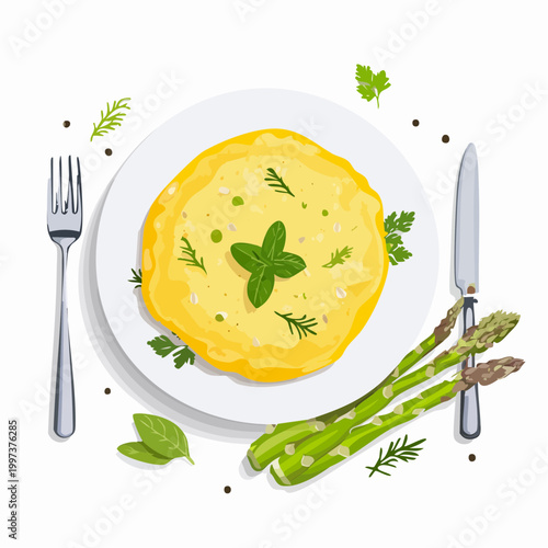 Frühlingsomelett mit Spargel und frischen Kräutern