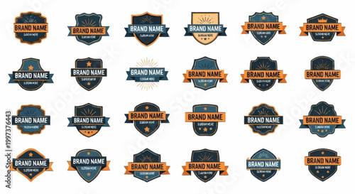 Collection of Vintage Style Brand Name Logos and Emblems.