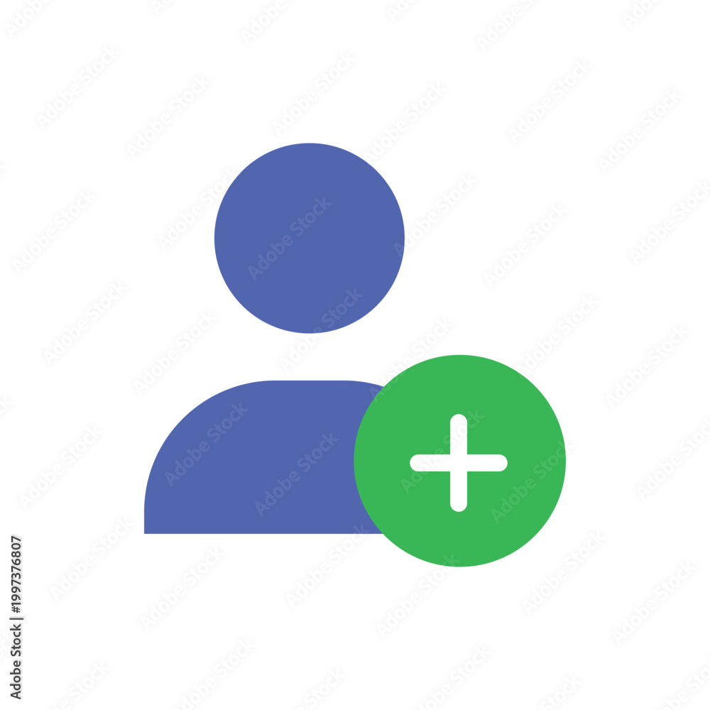 Obraz premium Simple Blue Person Icon With Green Plus Symbol Graphic Element