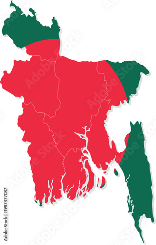 Illustration of Bangladesh maps with national flags in a colorful geographic design