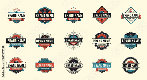 Collection of Vintage and Modern Brand Name Logos and Emblems.