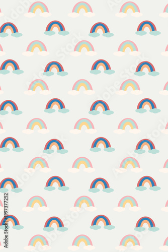 Cute pastel rainbow seamless pattern with clouds