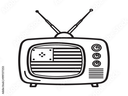 Vintage television set displaying the liberian flag in a hand drawn sketch style