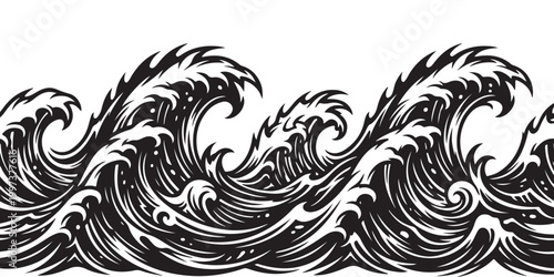 Black and White Ocean Wave Illustration
