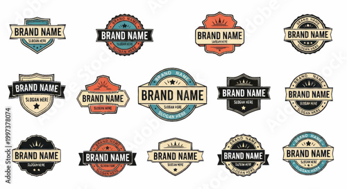 Collection of various vintage brand name logos and emblems.