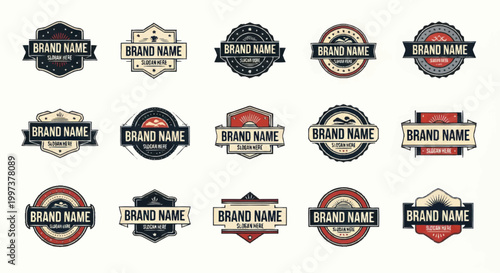 Collection of Vintage and Modern Brand Name Logos and Emblems.