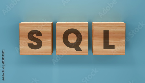 Fényképezés SQL Database Management Theme Featuring Wooden Alphabet Blocks Symbolizing Data