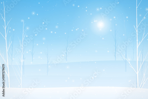 Realistic Winter Solstice Background with Misty Blue Haze and Bare Trees
