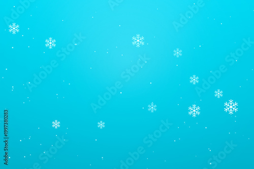 Winter Background Featuring a Bright Cyan Canvas with Scattered White Snowflakes