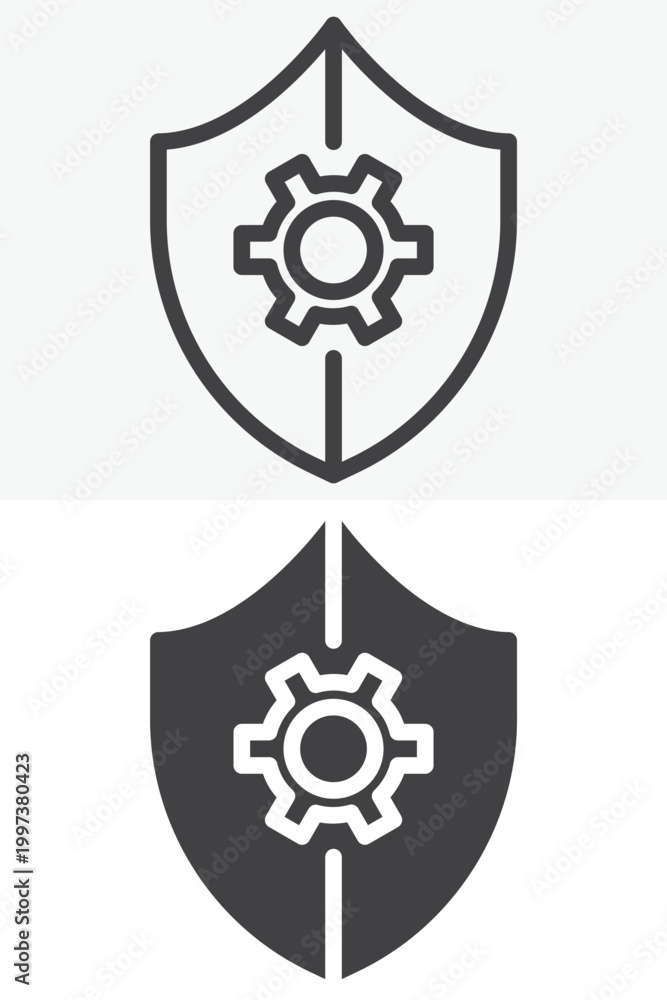 Obraz premium Risk management shield icon in line and solid styles. Outline and filled icon with editable stroke vector sign and symbol. Shield icon for safety and control.