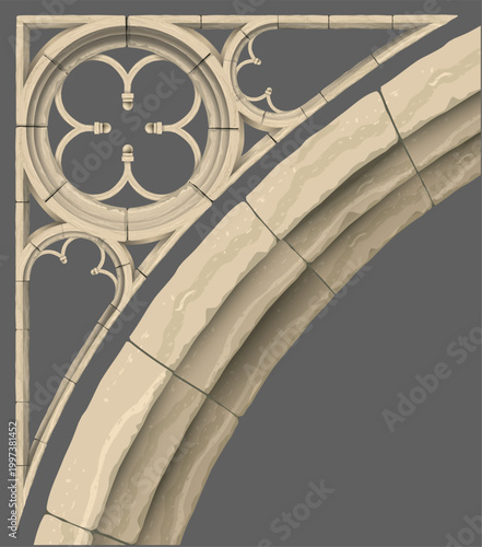 Texture of a stone cathedral Gothic window arch