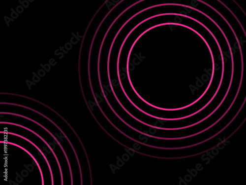 抽象背景 ピンクネオンの同心円リング ブラック背景に配置された近未来サークルデザイン バナー・広告用ベクター素材 / Abstract background pink neon concentric circles on black futuristic ring design for banner vector