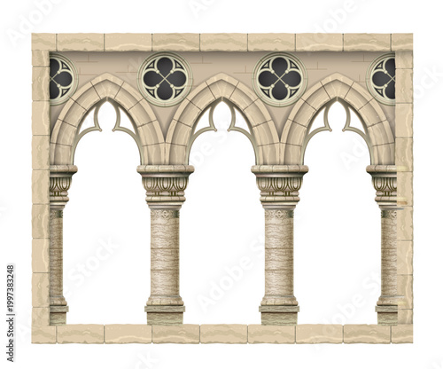 Texture of a stone cathedral Gothic window arch