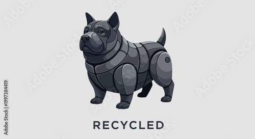 Artistic Robotic Dog Sculpture in Gray Color Isolated on White.