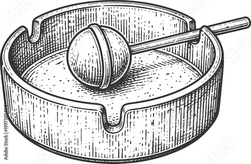 Vintage Ashtray with Cigarette Holder Engraving Vector Illustration