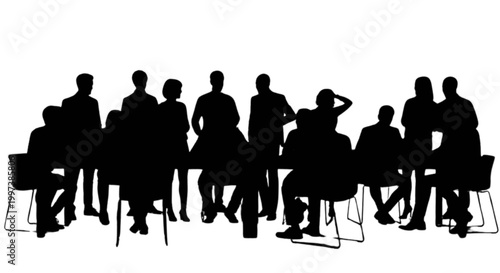 Silhouettes of musicians playing instruments together isolated on transparent background, Vector