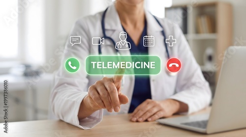 Conceptual medical practitioner accessing holographic telemedicine dashboard to optimize remote patient triage and clinical efficiency in a modern office.