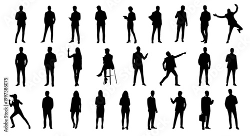 People silhouettes in various poses isolated on transparent background, Vector