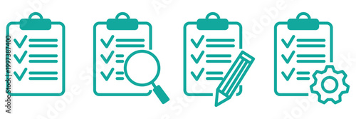 Clipboard check icon. Vector linear icons. Editable stroke vector illustration