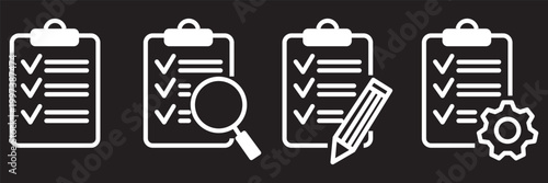 Clipboard check icon. Vector linear icons. Editable stroke vector illustration