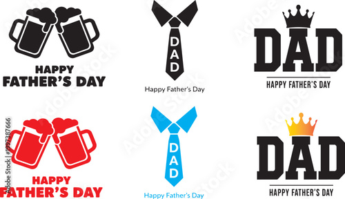 Father's day graphic collection beer mugs ties crowns and 'dad' typography