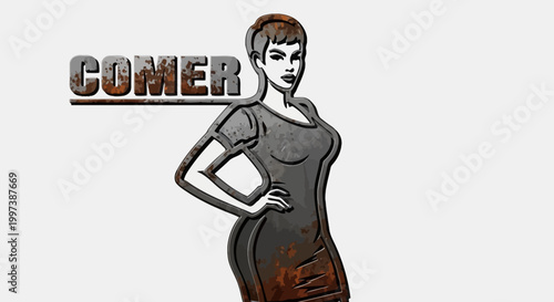 Stylish Woman Posing Confidently in a Modern Illustration.