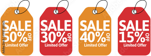 Colorful Sale Tags Set Discount Labels 50 30 40 15 Percent Off Promotional Icons