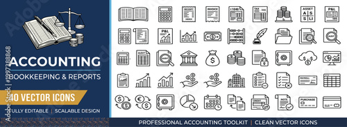 Professional Accounting and Bookkeeping Icon Set for Financial Reporting and Analysis