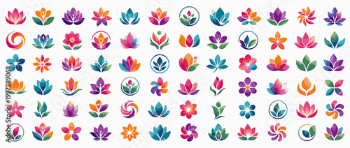 Flower Petal Symbol Pack. Abstract SVG Vector Logo Set with Colorful Modern Brand Marks, Gradient Symbols, Startup Icons and Clean Graphic Identity Elements, flower petal symbol