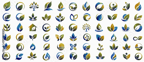 Eco Leaf Logo Pack. Abstract SVG Vector Logo Set with Colorful Modern Brand Marks, Gradient Symbols, Startup Icons and Clean Graphic Identity Elements, eco leaf logo, green business symbol