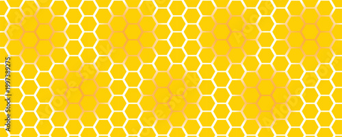 Bild auf Leinwand Vibrant abstract background featuring a clean yellow hexagonal honeycomb grid pattern on a crisp white field with subtle glowing accents