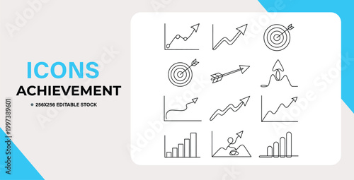 Collection of achievement and success icons for business and progress presentations