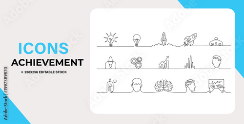 Handdrawn line icons representing various achievement and success concepts