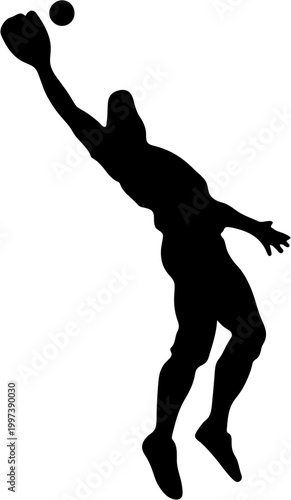 silhouette jump high baseball catcher