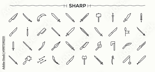 Cuadro en lienzo Sword And Knife line icon set