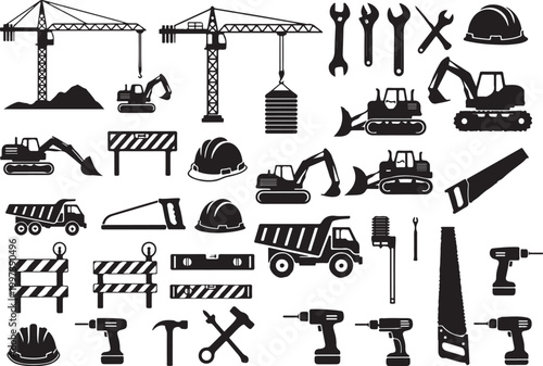 Construction equipment and tools cranes excavators
