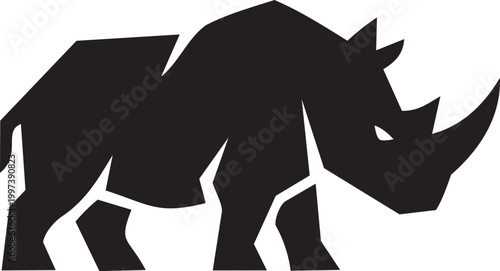 Rhino silhouette logo design with aggressive rhinoceros mascot icon vector.