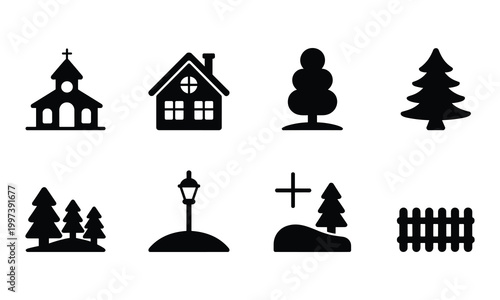 Fotografía Set of christmas landscape elements vector illustration for holiday and winter scenes